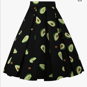 NWOT Vintage Avocado Print Pleated A-line Skirt